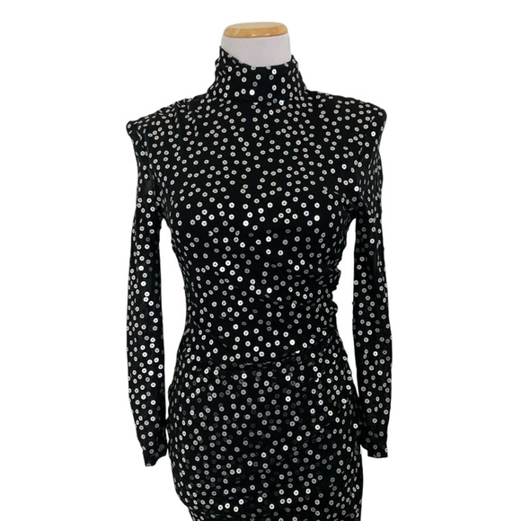Cinq A Sept Marlene Mini Dress Womens 4 Black With Silver Sequins Ruched Side - Picture 5 of 17